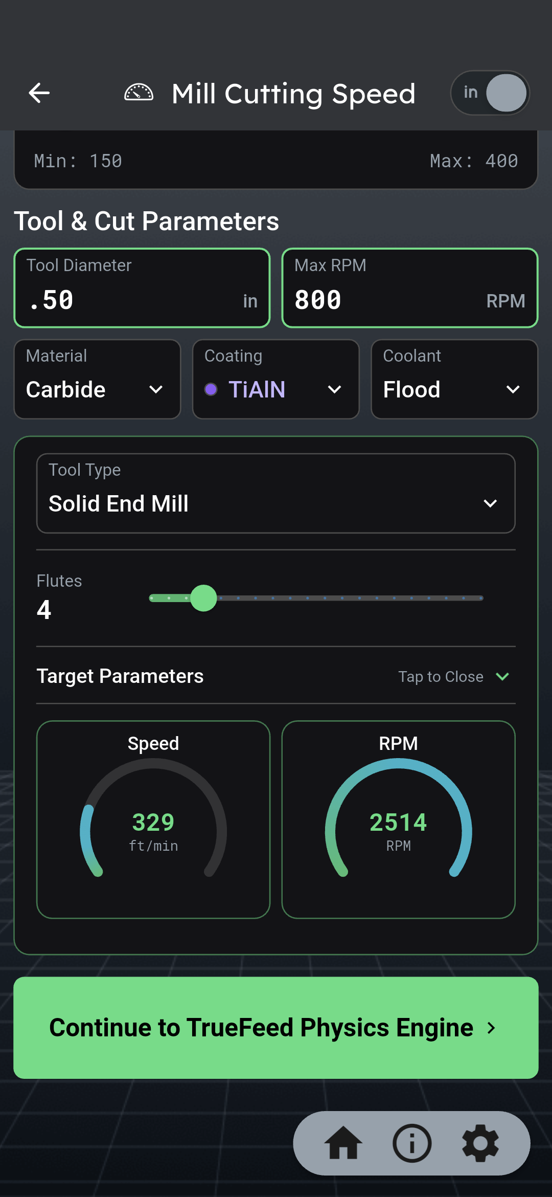 Mill cutting speed setup