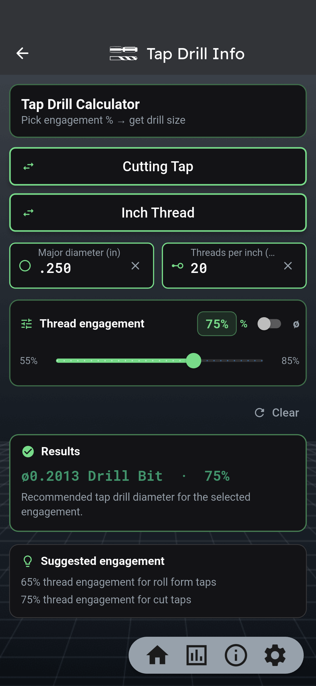 Tap drill calculator
